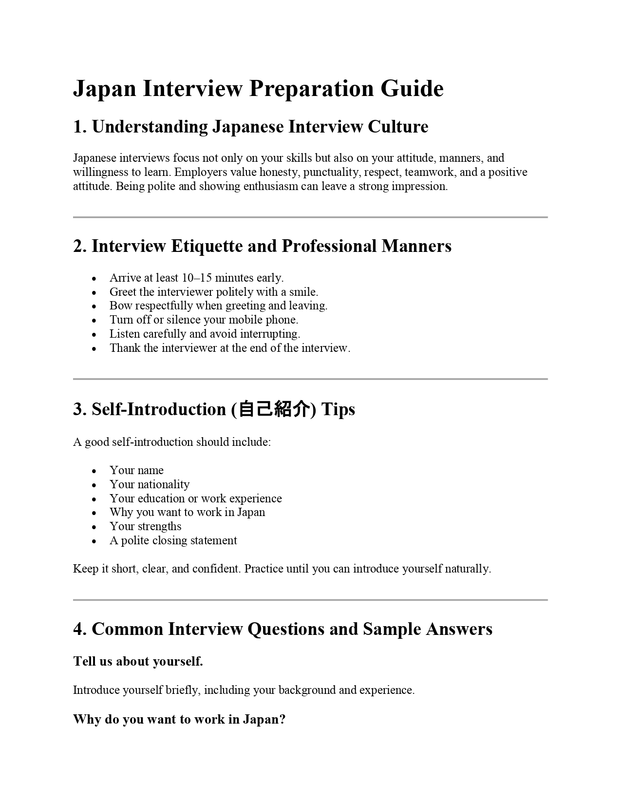 Japan Interview Preparation Guide Preview